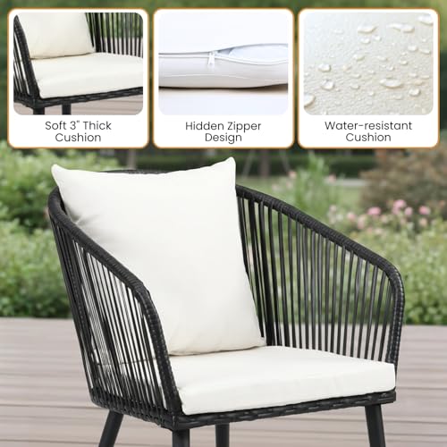 Image of DEVOKO 3 Piece Patio Wicker Bistro Set Durable and Stylish Furniture Ideal for Terrace, Garden, Balcony, Porch, Deck and Yard (Black and White)