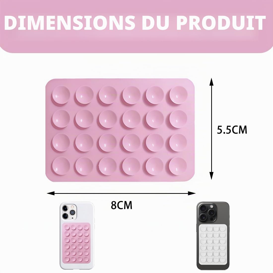 Ventouse Téléphone 2 Pièces En Silicone, Support Mains Libres 8Cm X 5.5Cm Pour Miroir Et Douche