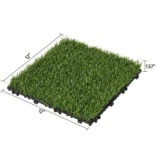 Yaheetech 12" x 12" Artificial Grass, Turf Tiles Interlocking Self-draining Grass, Fake Grass, Grass Pad for Dogs Potty, Patio, Balcony, Outdoor, Floor Decor, Pet, 27 Pack