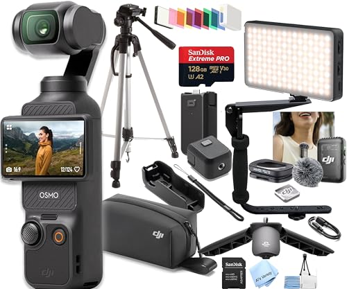 Image of DJI Osmo Pocket 3 Creator Combo, Vlogging Cameras, 4K/120fps Vlog Camera, 3-Axis Stabilization, Face/Object Tracking, Mic Included + 128GB Memory, Video Light, Bracket + More (28pc Bundle)