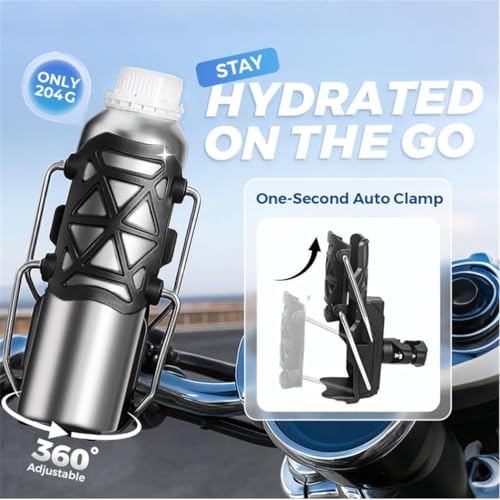 Image of Bike Cup Holder Motorcycle Bicycle Water Bottle Holder Bicycle Bumper Cup Holder 360 Rotation Fit Adaptive Cycling & Motorcycle Cup Holder with Automatic Clamping (Mysterious Black)