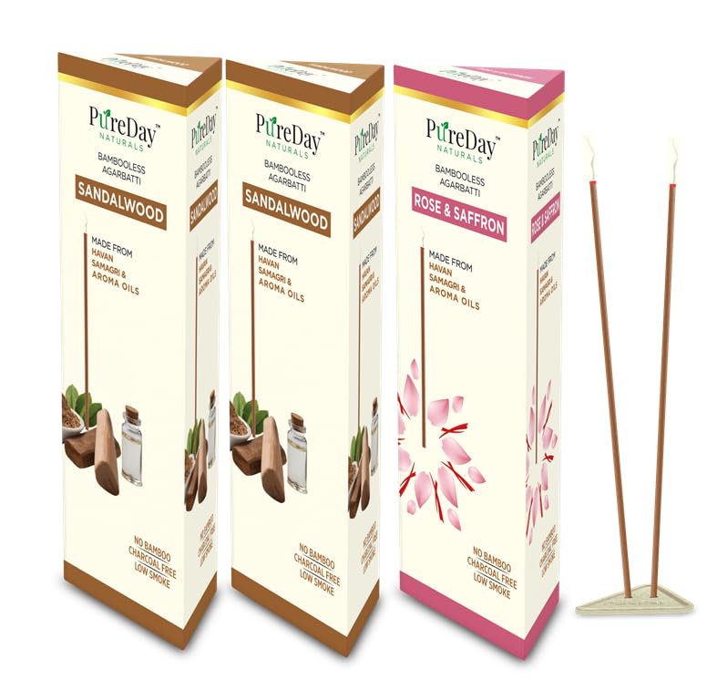 PureDay Bambooless Agarbatti | 200 Dhoop Sticks | Pack of 3 | San...
