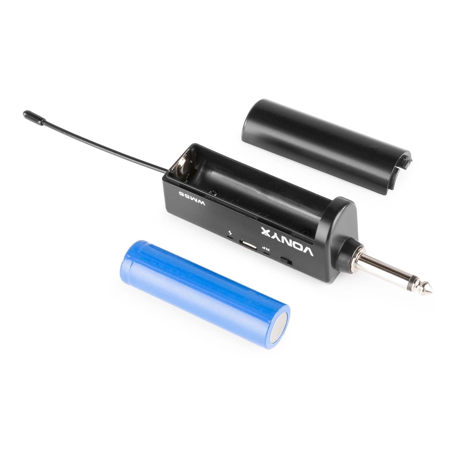 Vonyx WM552 Set de 2 Micrófonos Inalámbricos Duales con Receptor UHF, Conector de Altavoz, Recargable por USB, 10 Canales seleccionables, Silencio Automático, Micro para Cantar, Microfono Reuniones