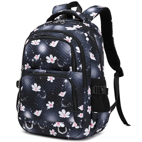 Image of Leaper Stylish Floral Travel Backpack for Women Laptop Backpack Water-Resistant Bookbags College Bags Fits 15.6 Inch Laptop Black
