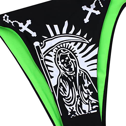 ZGMYC Women Funny Skull Letter Print Goth Bikini Set 2 Piece Neon Bandeau Swimsuit3