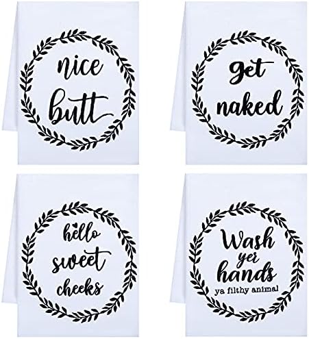 Newwiee 4 Pieces Towels for Bathroom Decorative Bathroom Hand Towel with Sayings Rustic Cute Dish Kitchen Towels Farmhouse Bath Towels for Home Bathroom Restroom Kitchen Decor, 15 x 24 Inch