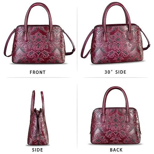 Image of Genuine Leather Handbag for Women Top Handle Satchel Handmade Retro Embossed Leather Vintage Crossbody Purse
