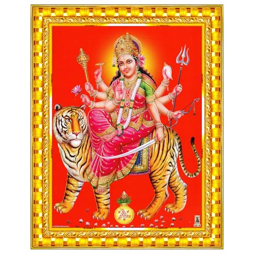 Image of Pavan Photo Laminations Durga Maa Mata Devi Goddess Sherawali Ji Ambe Wall Painting Framed Home Decor (Wood,Acrylic,Gold,Small Size,6x8 Inch) R1183S