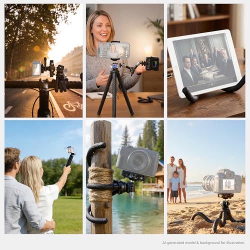 Image of NEEWER Flexible Phone Tripod, Small Mini Camera Webcam Desk Stand Phone Holder & Action Camera Mount Adapter Compatible with iPhone GoPro DJI Pocket 4 3 Xtra Muse Insta360 Video Recording, TP34 Silver