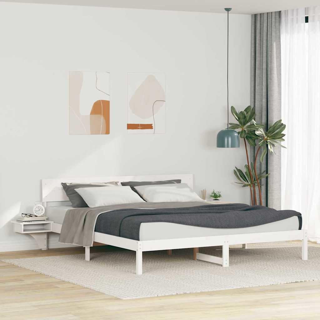 YUTAASU Bettrahmen mit Kopfteil Weiß 200 x 200 cm Massives Kiefernholz | Robuste Plattformkonstruktion, einfache Montage, pflegeleichte Oberfläche, für Haupt- und Gästezimmer