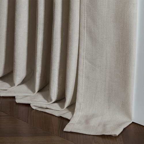 Image of Burlywood Birch Linen Kitchen Curtains 45 Inches Long 2 Sets Basement Curtains for Small Window Pinch Pleated Back Tab Linen Blend Short Boho Semi Sheer Back Tab Cafe Drapes for Bay Windows 40x45