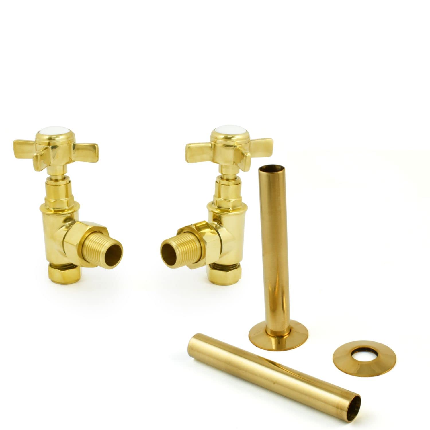 Hot Flow Un-Lacquered Brass With Sleeve | Bayou Cross-Head Traditional Manual Radiator Valves (Pair) (Un-Lacquered Brass With Sleeve)