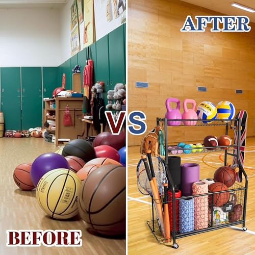 Image of Mythinglogic Rolling Sports Equipment Organizer for Garage Gear and Toys