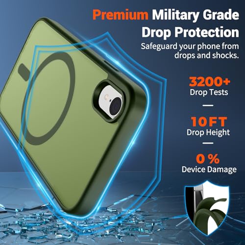 Image of SUPFINE Magnetic for iPhone XR Phone Case Cangling Green | With Screen Protector, Translucent Matte, Compatible with MagSafe, Military Grade Drop Proof, Rugged Shockproof Protective