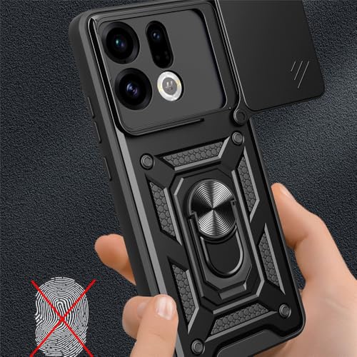 Image of Casodon Heavy Duty Back Case Cover for Oppo Find X9 5G, Shockproof Oppo Find X9 Back Cover, Ring Case with Kickstand and Camera Protection Shutter - Black
