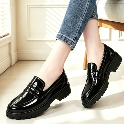 Image of Penny Loafers for Women Dressy Classic Leather Comfortable Non Slip Flats