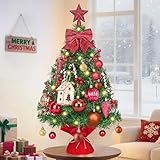 Dolicer 2FT Small Christmas Tree with Lights Table Top Christmas Tree with DlY Ornaments Full Realistic Cute Artificial Mini Xmas Trees with 20 LED Globe Lights Stable Base for Holiday Home Decor