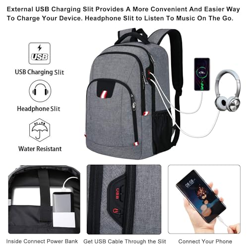 Image of Della Gao Laptop Backpack for Men, 17.3inch Large Business Travel Backpack with USB Charging Port, Water Resistant Computer Bag for Men /Women (Grey)