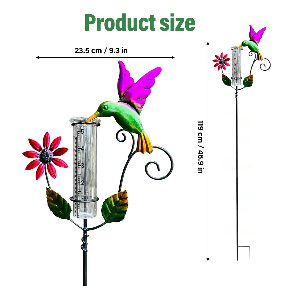 RNPKZ Regenmesser für Garten Frostsicher, Outdoor Regenmesser Glas Regenwassermesser, Vogel Regenmengenmesser mit Erdspieß Metall, Niederschlagsmesser, Regenmesser für Garten, Rasen, Terrasse (Bunt) - 3