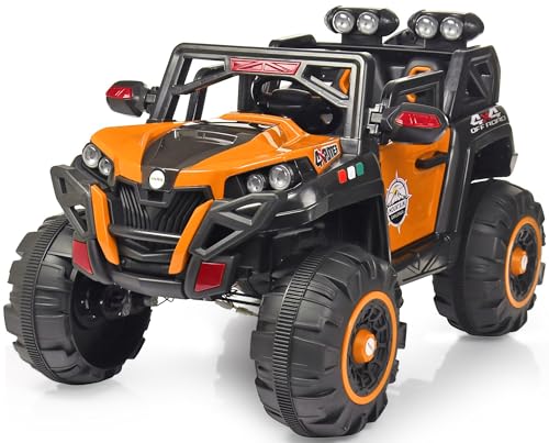 Image of Driving EV Cars for 1, 2, 3, 4, 5, 6 Years | Remote + Steering + Mobile App Control | Kids Jeeps (Jumbo Size KAB2188 [1-8 Year Kids], Orange)
