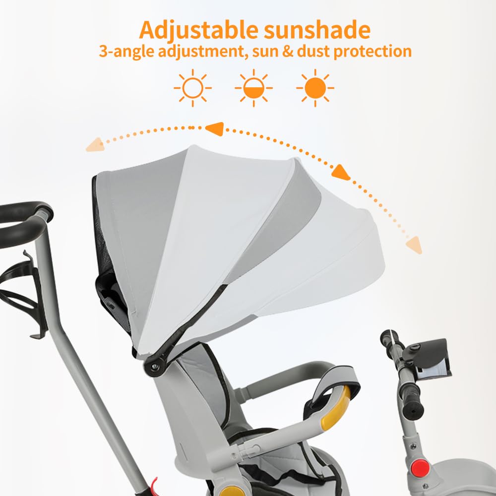 5 in 1 Poussette 3 Roues,jusqu'à 25 kg,Poussette canne,Tricycle évolutif pour Enfant,Grande Capote,Pliage Compact,Dossier Inclinable,Grandes Roues Tout Terrain