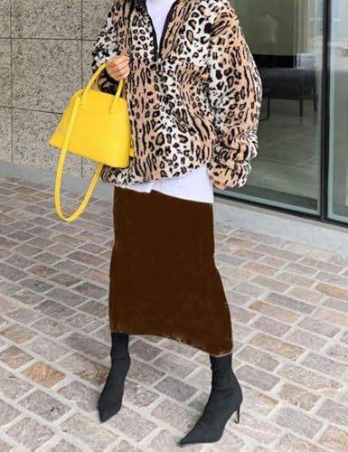 Ylingjun Women's High Waisted Long Velvet Skirt Pencil Skirt with Slit2