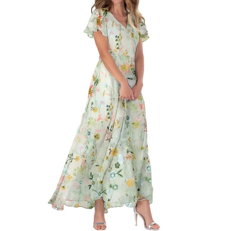 Robe d'invité de mariage boho à fleurs Col V Taille XL