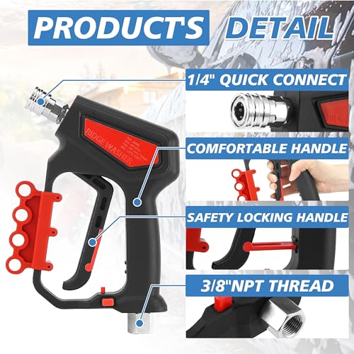 Image of RIDGE WASHER Pressure Washer Gun 5000 PSI with Nozzle Bracket | 12 GPM, Tigger Gun with 1 /4 inch Quick Connector, 360 Swivel 3 /8 inch NPT Thread, M22-14mm & M22-15mm Fitting