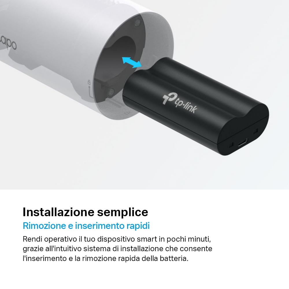TP-Link Tapo A100 Pacco Batteria Pile Ricaricabili 6700 mAh, Funziona con Videocamere e Videocitofoni Tapo, Celle Agli Ioni di Litio Premium, Tempo di Ricarica USB di 5 Ore, Protezione a 6 Vie
