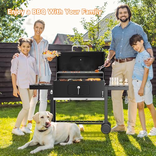 DKIEI BBQ Grill, Outdoor XXL Portable Charcoal Barbecue Grill, Wheels & 2 Folding Table, Thermometer & Adjustable Charcoal Pan, Large Coal Barbeque Grill Smoker for Parties, Patio, Garden Home Cooking 2 DKIEI BBQ Grill, Outdoor XXL Portable Charcoal Barbecue Grill, Wheels & 2 Folding Table, Thermometer & Adjustable Charcoal Pan, Large Coal Barbeque Grill Smoker for Parties, Patio, Garden Home Cooking - Image 2