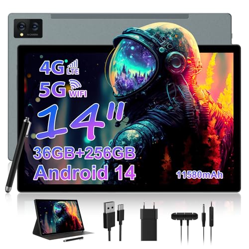 WOREGOO 14 Pulgadas Android 14 Tablet, 5G WiFi y 4G LTE Touch, 36GB RAM + 256GB ROM (1TB TF),...