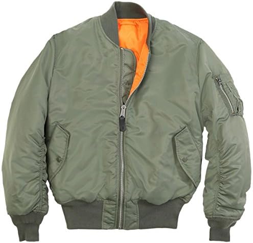 Raiken Men's Classic Ma-1 Brass Zip Reversible Orange Flight Pilot BombeJacket Medium Olive Green