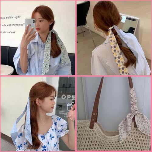 Purse Scarf for Handbags, 6 PCS Summer Head Scarf Hair Neck Scarves for Women, Flower Pattern Headscarf, Head Scarf for Womens Hair, Handbag Handle Accessory4