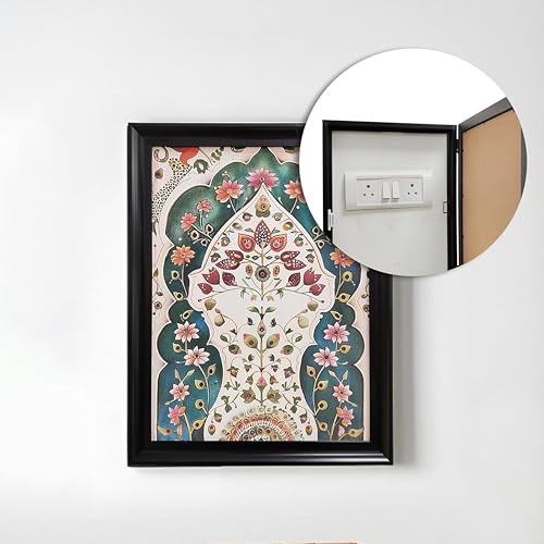Image of Vertical Floral Art Decorative Framed Mcb Box, Electric Board Cover | Flippable Counter Cover With Digital Art Print | Suits for Hallways, Lobby, Bedroom, Living Room Outer Size 13X17 Inch