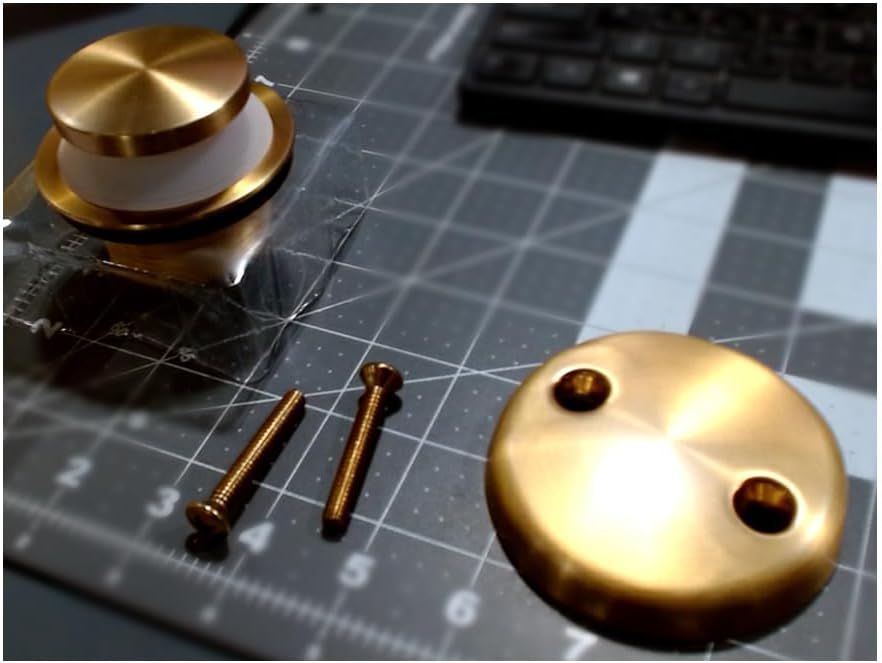 Champagne Brushed Gold Bronze Tub Drain Kit with Hair Catcher, Premium Brass Tip-Toe Bathroom Tub Drain Replacement and 2-Hole Overflow Faceplate, 11.5/16 UNC Bathtub Drain Stopper Assembly