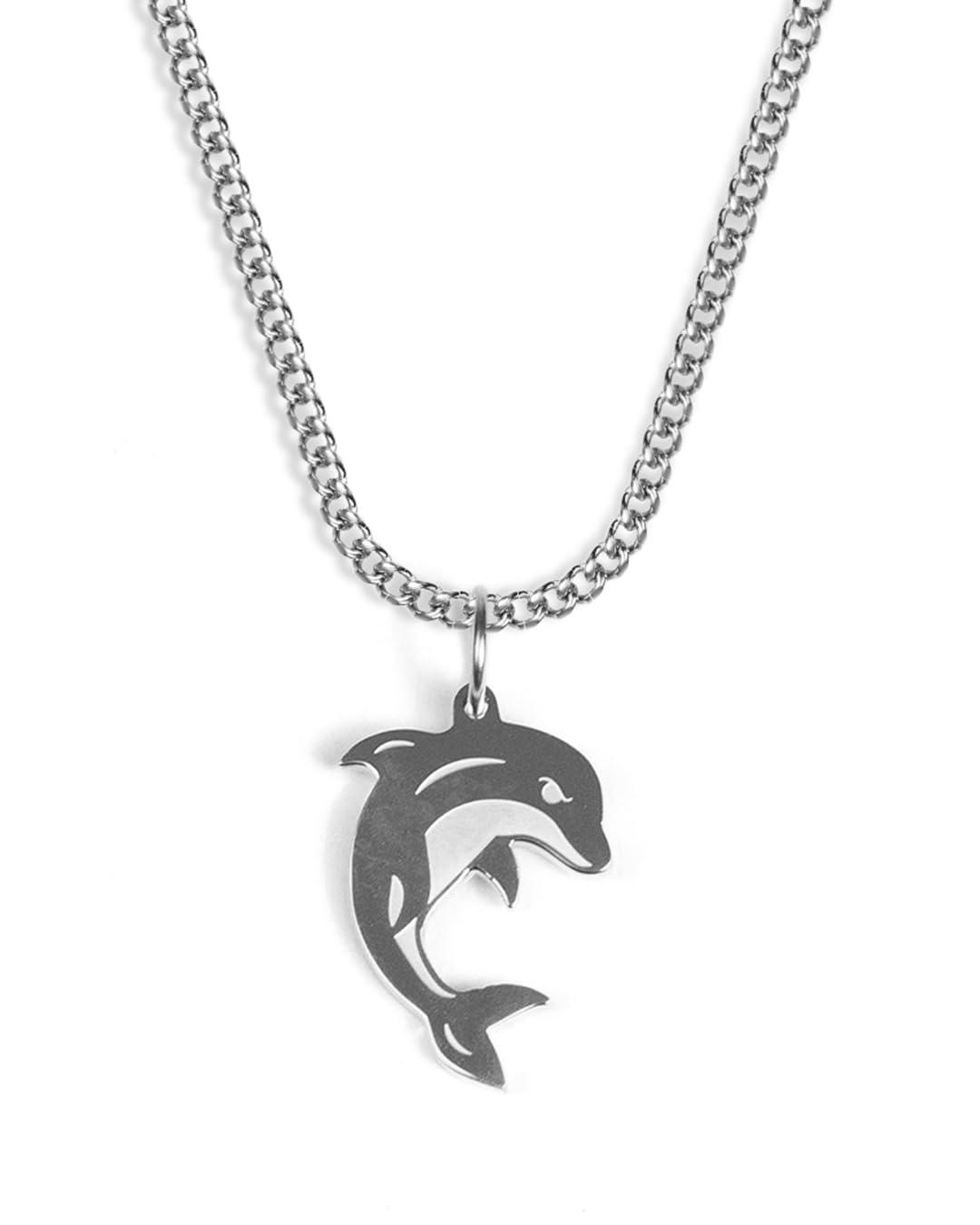 Delfin Kette mit Anhänger für Herren und Damen - Streetwear Cuban Halskette mit Delfin Anhänger aus Edelstahl und 18K Gold - Wasserfeste Kette - 50-55cm Länge verstellbar