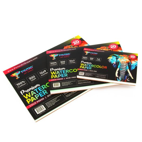 Pintar Bloc de papier aquarelle 100 % coton, 63,5 kg/300 g/m², grain brut, 20 feuilles, bloc de papier de 30,5 x 22,9 cm | Livre d'aquarelle pour gouache, huile et dessin – Bloc de papier aquarelle