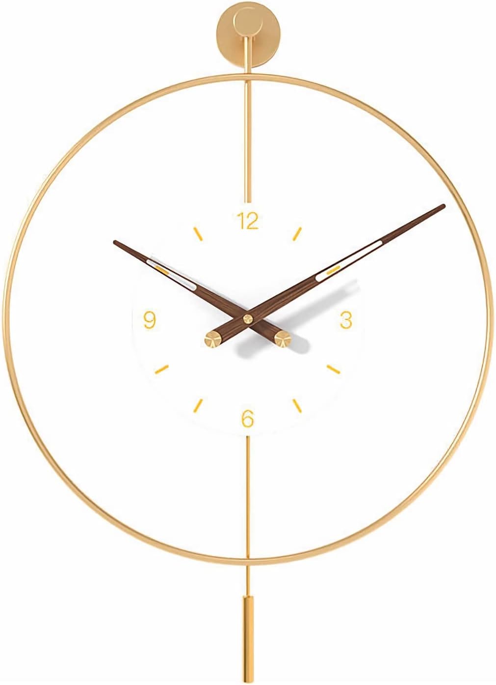 SHISEDECO Classical Large Pendulum Wall Clock, Decorative and Metal Frame, with Glass Face, Modern Silent Design, Battery Operated Clocks for Living Room, Kitchen, Bedroom, Office (Gold/24)
