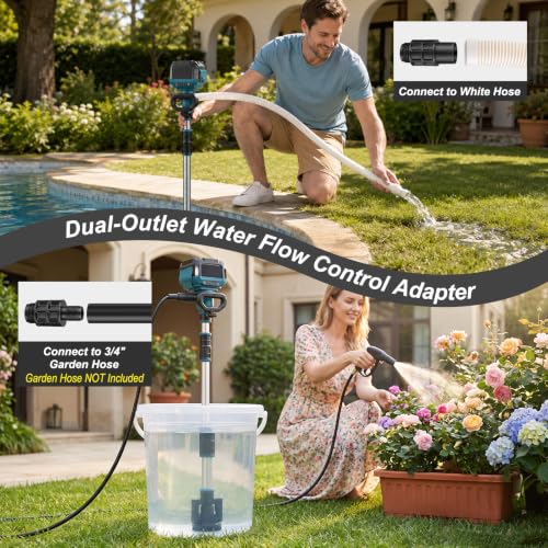 Image of Takuoo 2-IN-1 8 Inch Electric Pole Saw with 21V 2x4.0Ah Battery+ Cordless Stick Water Transfer Pump 800GPH, Bare Tool