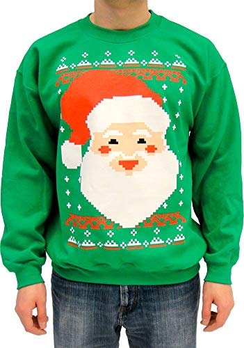 Ugly Christmas Big Santa Claus Face Adult Green Sweatshirt (Adult X-Large)