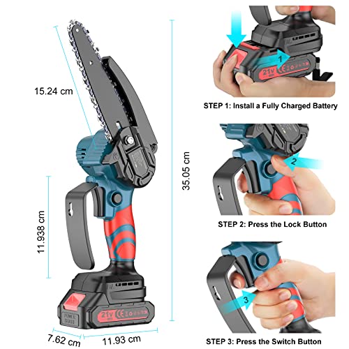 Bogseth Mini Kettensäge mit Akku 6 Zoll, Akku Kettensäge Elektrische Einhand mit 2 Akku und Ladegerät, Handkettensäge Akku für Gartenscheren Astschere Holzschneidenz und Gartenarbeiten – Bild 7