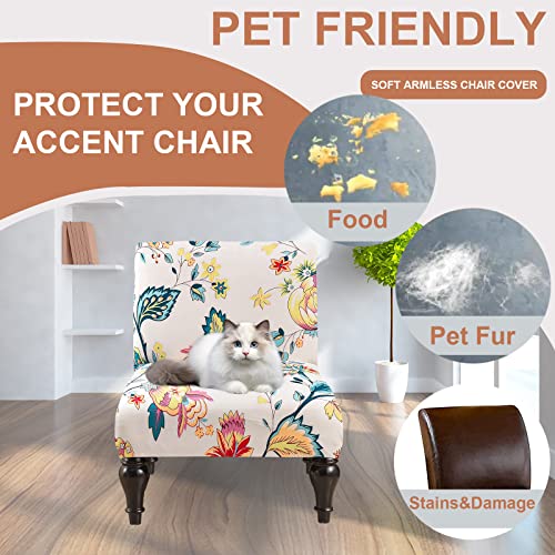 Image of Eco-Ancheng Armless Chair Slipcover Removable Armless Accent Chairs Covers Washable Armless Slipper Chair Slipcover Printed Armless Chair Furniture Protector Covers for Living Dining Room Hotel