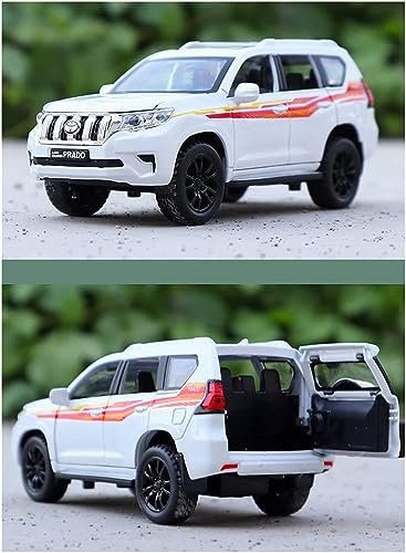 Image of DEOXY 1:32 Die-Cast Metal Prado Car Toy with 6 Openable Doors, Lights, and Sounds for Kids Boys and Girls Children (White)