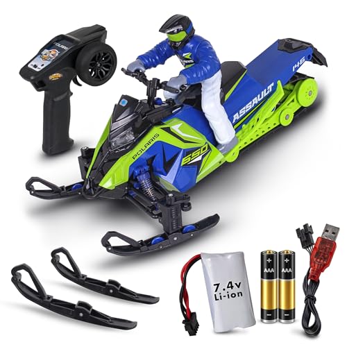 NKOK Polaris RC Snowmobile | 1:10 Scale Switchback Assault (Green/Blue)