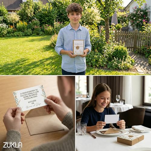 ZUKLA Verpackung für Geldgeschenke Konfirmation - Geschenkset Geschenkbox 15 x 11 cm - mit Reagenzglas - Geschenk für Jungen & Mädchen - Geldgeschenk Verpackung aus Holz