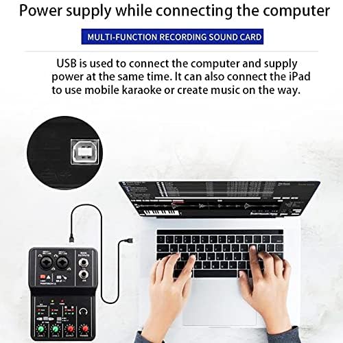 Mini mezclador de audio para PC, mezclador USB, 2 canales, micrófono/guitarra XLR + estéreo de 6,35 mm, 3,5 mm en alimentación Phantom de 48 V