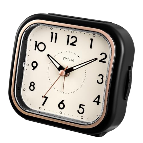 Image of Tinload 4.3 inch Vintage Retro Analog Alarm Clock, Super Silent Non Ticking Clock with Manual Light, Snooze, Battery Operated, Simply Design, for Living Room, Bedroom, Bedside, Desk(Black)