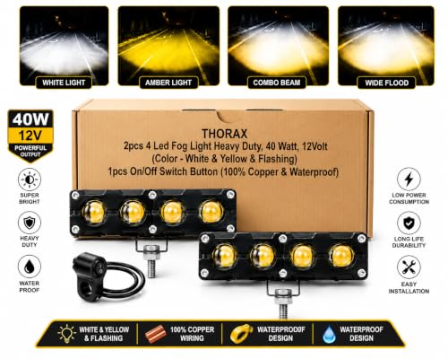 Image of Thorax Dual-Color 4-Lens LED Fog Light, White and Amber Yellow | On /Off Switch Button