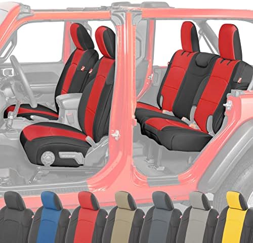 Diver Down Neoprene Seat Cover Set - Fits Jeep JL 4-Door 2018-2022 Wrangler - Front and Back Seat Set - Waterproof Custom Fit Seat Covers - Soft Padded Thermal Resistant Cushion (Red, Cloth Seats)