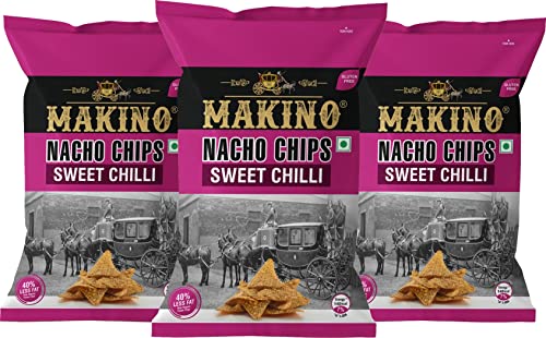 Image of Makino Corn Chips Nachos Sweet Chilly Flavor (Pack of 3 x 150g) | Healthy Snacks with 40% Less Fat | Crunchy & Fresh Corn Nachos | Gluten-Free, No MSG, Zero Trans Fat